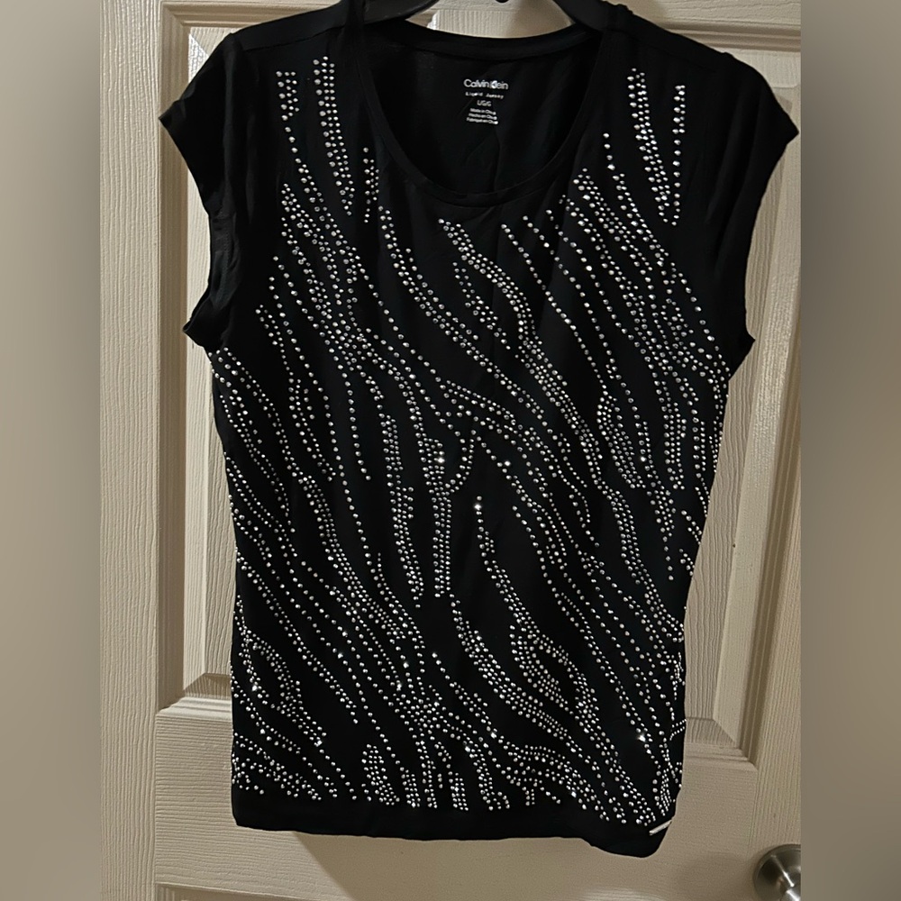 Calvin Klein Black Studded Short Sleeve Top